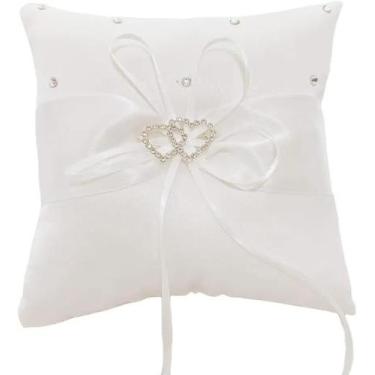 Imagem de Almofada De Cetim Para Alianças De Casamento Corações Duplos 10cm X 10