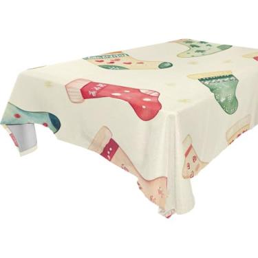 Imagem de Blueangle Toalha de mesa de meias de Natal – Toalha de mesa retangular de poliéster impermeável e resistente a manchas para ambientes internos e externos, 152 x 304 cm (175)