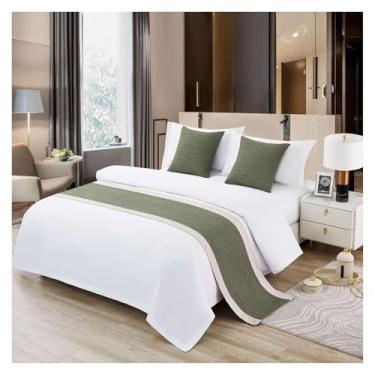 Imagem de HSTANGKY Lenço de cama de hotel cor sólida confortável protetor de cama algodão linho emenda colcha decorativa para quarto toalha de cama para cama de solteiro queen king tamanho verde||50 x 240 cm