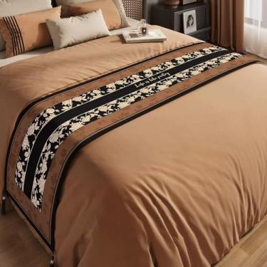 Imagem de HSTANGKY Lençol de cama de hotel corredor de cama luxuoso elegante marrom protetor de cama toalha de pé lavável para cama de casal queen king size marrom 5||somente 1 fronha 50 x 50 cm