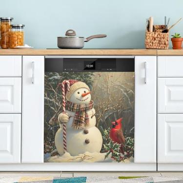 Imagem de xigua Linda capa magnética de boneco de neve de Natal, adesivos magnéticos decorativos antiarranhões para painel de geladeira e lava-louças, decoração personalizada de cozinha doméstica 58 x 66 cm