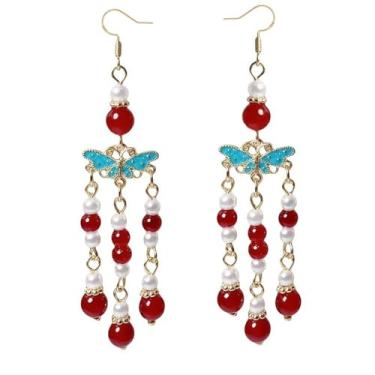 Imagem de Brincos femininos com pingente de flor, borboleta, folha, floral, declaração de fada, verão, refrescante, beira-mar, idílico, férias, dia dos namorados, joias presentes, Long tassels, Latão Acrílico