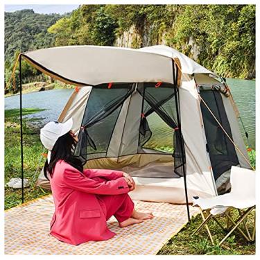 Imagem de AkosOL Tenda para 4 pessoas, portas duplas e quatro janelas, barraca com moldura à prova de insetos, tenda estável e prática para família, ao ar livre, caminhadas e montanhismo