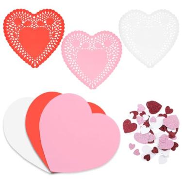 Imagem de Conjunto de 165 peças de presente de coração de dia dos namorados para crianças com 105 guardanapos de coração de papel, 24 peças de corações de espuma e 36 peças de adesivos de coração de espuma com