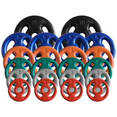 Imagem de Combo com 22 Anilhas Emborrachadas - 80 Kg - 2M
