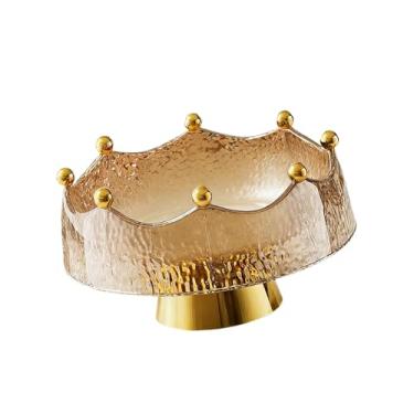 Imagem de DimyFew Fruteira com pedestal, bandeja para petiscos, prato para frutas e docerias para comemoração de aniversário de casamento, Marrom E Dourado