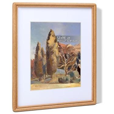 Imagem de Gdfmsc Moldura para fotos de 30 x 40 cm com tapete para 21 x 28 cm, madeira teca natural originada nos EUA, canto arredondado feito à mão com acrílico, exibição vertical ou horizontal para galeria de