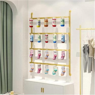 Imagem de Expositor De Roupas íntimas De Metal, Suporte Ajustável De Parede De 4/5 Camadas Com Ganchos, Organizador De Armazenamento De Armário, Meias Penduradas Prateleira De Chapéu, Gold, 120x150cm-4 layers