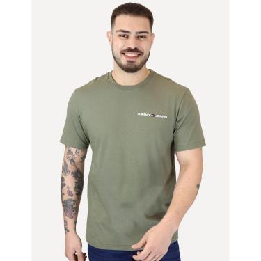 Imagem de Camiseta Tommy Jeans Masculina Classic Linear Embroidered Chest Verde Militar-Masculino