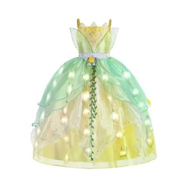 Imagem de Vestido Puff Verde Da Princesa Tiana Para Meninas, Vestido Brilhante D