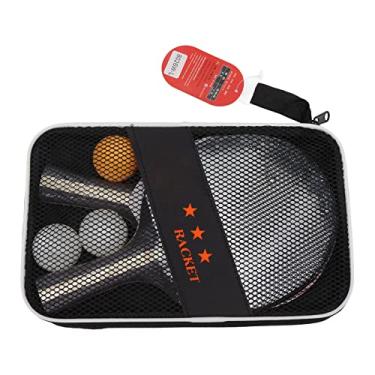 Imagem de Cuofyunl conjunto de bolas de pingue-pongue, 2 peças de tacos de tênis de mesa, 3 peças de bolas de madeira, borracha macia, esponja para exercício de treinamento (Preta)