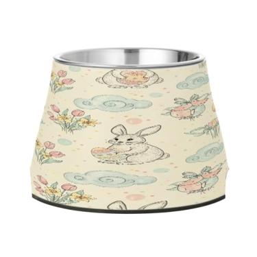 Imagem de CEBUGI Tigelas para cães de aço inoxidável para cães e gatos, resistentes à ferrugem, removíveis, para animais de estimação elevadas, antiderrapantes para alimentação de cães e gatos, primavera