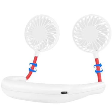 Imagem de Ventilador de pescoço portátil, mini ventiladores pessoais de mãos livres recarregável por USB, rotação livre de 360 graus para viagens, esportes, escritório, leitura (3 velocidades ajustáveis, design de fone de ouvido) resfriador de pescoço usável (branco)