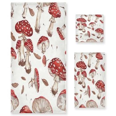 Imagem de xigua Conjunto de toalhas de banheiro cogumelos absorvente macio 3 peças toalha de banho toalha de mão toalhas decorativas para banheiro, academia, hotel, praia, piscina