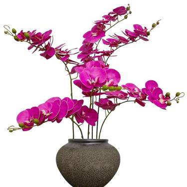 Imagem de ATFL Pacote com 6 flores artificiais de orquídea toque real, 81 cm buquês artificiais de seda falsa para festa de casamento, decoração de jardim, orquídeas artificiais para decoração (6, rosa vermelha