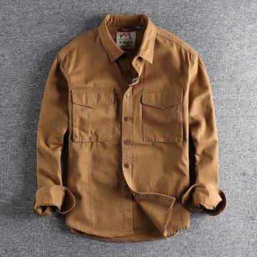 Imagem de Camisa De Trabalho Masculina Khaki Retro Com Lavagem, Outono 204, Jaqu