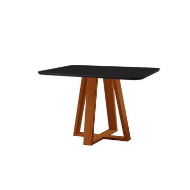 Imagem de Mesa De Jantar Floripa Madeira Maciça 90x90cm Tampo Quadrado Vidro Móveis Minas Cor Preto