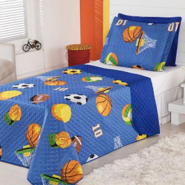 Imagem de Cobre Leito Colcha Solteiro Alegria 2 Peças Futebol Azul 100% Poliéster