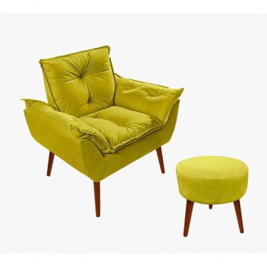 Imagem de Kit C-01 Poltrona Opala + 01 Puff Redondo Danny Suede Amarelo