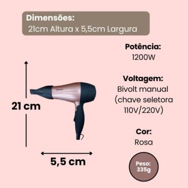 Imagem de Secador de Cabelo Portátil 1200W Bivolt Rosa - STARTOOLS