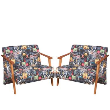 Imagem de Kit 2 Poltronas Namoradeira Venus Braço Madeira Maciça Estampada Retro Bar 107
