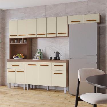 Imagem de Cozinha Zínia Completa Balcão Com Tampo Mb1 300cm Cor Savana Off White