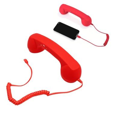 Imagem de VBESTLIFE Aparelho de Telefone retrô, Tipo C, Telefone retrô Com Fio, Estilo Receptor de Cabo Fixo para Celular, Videoconferências, Chamadas, Reuniões (vermelho)