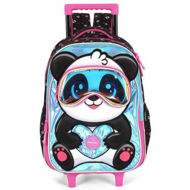 Imagem de Mochila de Rodinhas Com Alça Luxcel Up4You Panda Pink Preto-Feminino