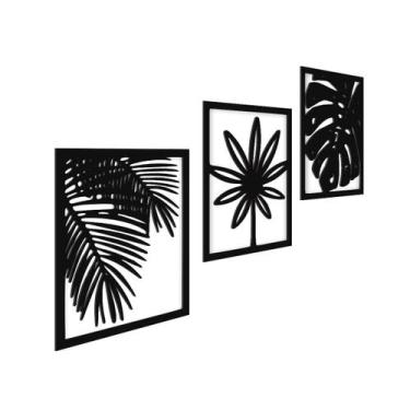 Imagem de Conjunto 3 quadros plantas flor alto relevo 32x80cm - JABB