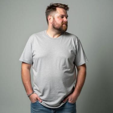 Imagem de Camisa Camiseta Plus Size Masculina Lisa 100% Algodão Gola Redonda Con