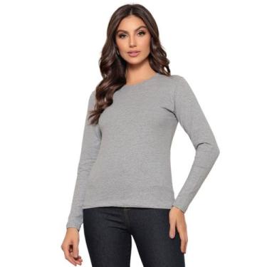Imagem de Camiseta Feminina Manga Longa Algodão Gola Redonda Blusinhas Femininas