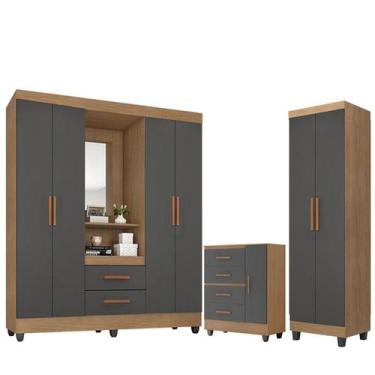 Imagem de Guarda Roupa Casal Capela com Cômoda Lite 4 Gavetas 01 Porta e Armário