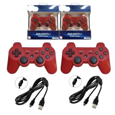 Imagem de Kit 2 Controle Manete Sem Fio Premium Compativel Ps3 + Carregador - Ge