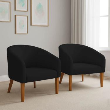 Imagem de Poltrona Sala Decorativa Kit 2 Stella Pé Madeira Trapézio Castanho Veludo Preto D03 - D'Rossi