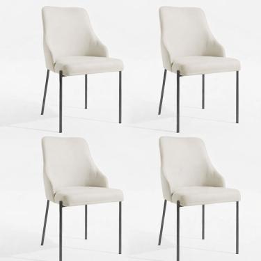 Imagem de Kit 04 Cadeiras Jantar Aurora Pés Metal Preto Assento Espuma Base Preta-linho Bege