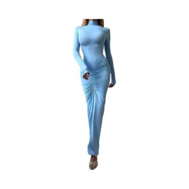 Imagem de Vestido Longo De Gola Alta Para Mulheres, Casual De Outono, Elegante E