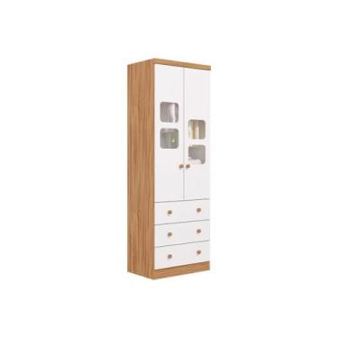 Imagem de Guarda Roupa Bebê c/ 2 Portas Cristal e 3 Gavetas Uli Branco/Amêndoa -