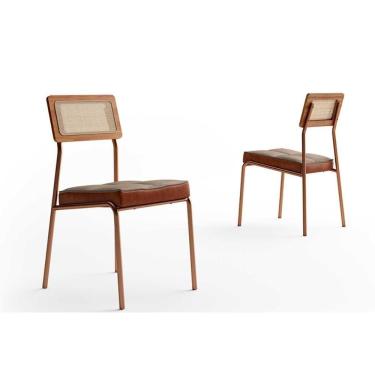 Imagem de Kit 2 Cadeiras Sala Jantar Lux 1741 Aço 2 Uni Rose-linho Areia-courano Caramelo - Carraro