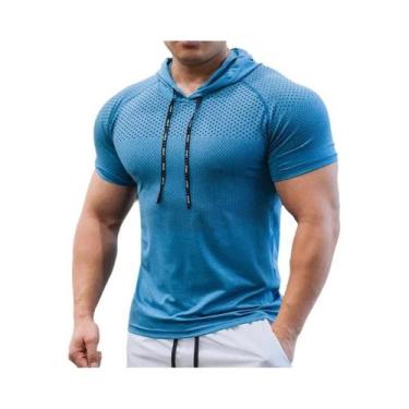 Imagem de Camisetas De Corrida Masculinas De Secagem Rápida Com Capuz, Manga Cur