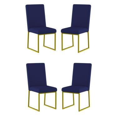 Imagem de Kit 4 Cadeiras Para Mesa De Jantar Base Industrial Dourado Balaqui Azul Marinho