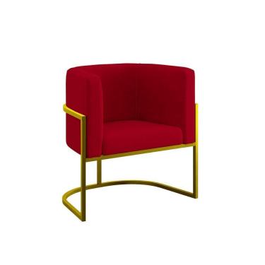 Imagem de Poltrona Cadeira Decorativa Lua Recepção Base De Ferro Gold Vermelho