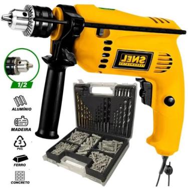 Imagem de Furadeira de Impacto 127V Snel  Kit 300 Peças com Brocas, Bits, Buchas