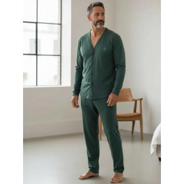 Imagem de Pijama Masculino Aberto com Botão Manga Longa e Calça Comprida Inverno
