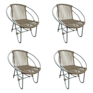 Imagem de Kit 4 Cadeiras Decorativa Julia Em Corda Náutica E Base Em Alumínio Cinza- Rami