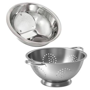 Imagem de Kit Cozinha Escorredor de Arroz e Macarrão Inox Premium 2 Peças - Quality House