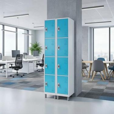 Imagem de Armário Multiuso de Aço com 8 Portas Qualidade - W3, Azul claro