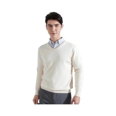Imagem de Suéter Masculino De Tricô Em Mistura De Cashmere E Algodão Com Decote 