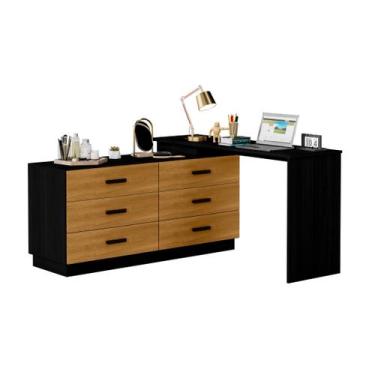 Imagem de Escrivaninha Mesa Escritório em L com Cômoda Leonie 6 Gavetas 138cm Ye