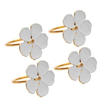 Imagem de Conjunto 4 Anéis para Guardanapos Flower Branco Zamac Wolff