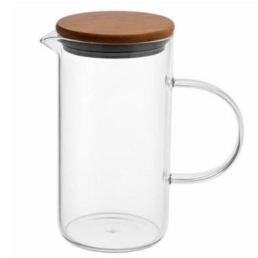 Imagem de Jarra de Vidro 750ml com Alça Tampa Bambu Linha Borea Oikos Bico em V 
